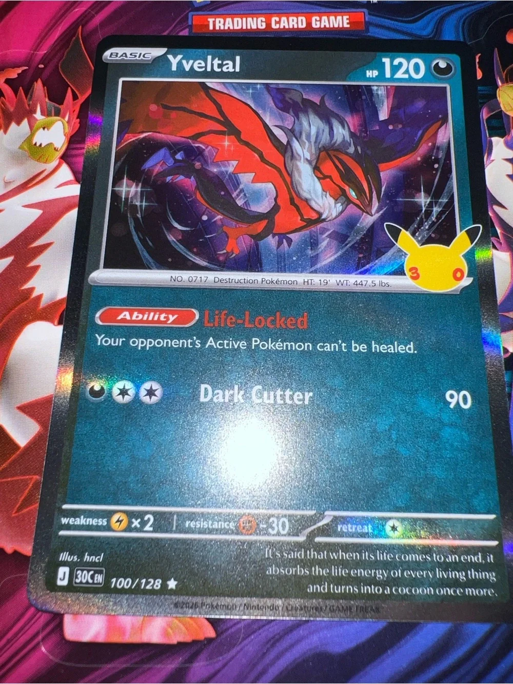 Pokemon Yveltal Holo Card - Black & Red Artwork